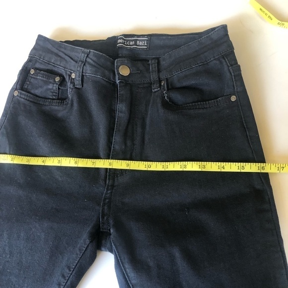 American Bazi Colored Zipper Skinny Fit Frayed Hem Black Jeans Size S - Picture 8 of 12
